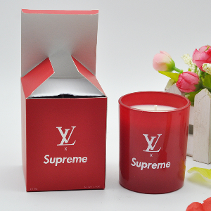 110克外噴紅色玻璃杯香薰蠟燭，彩盒包裝（可定制logo）